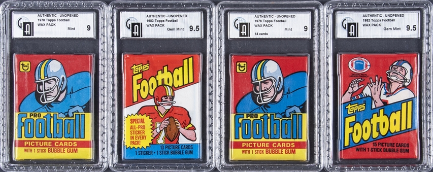 1978-1983 Topps Football GAI-Graded Unopened Wax Packs Collection (4)